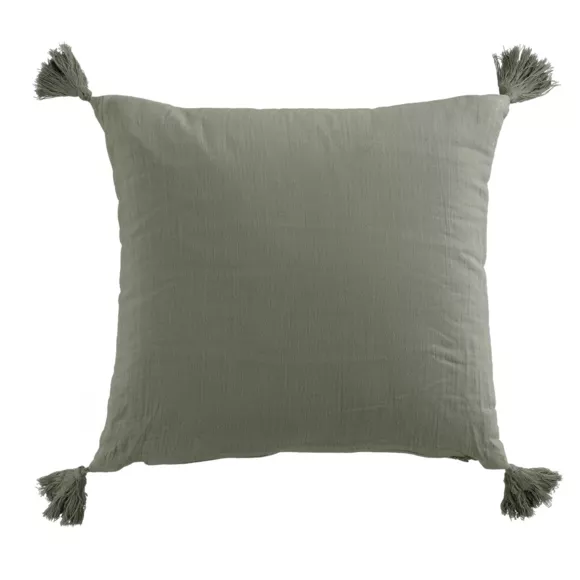 Coussin carré gaze de coton (40 cm) Gaïa Vert romarin 3