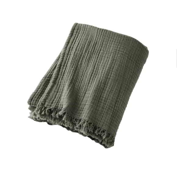 Plaid gaze de coton (160 cm) Gaïa Vert romarin