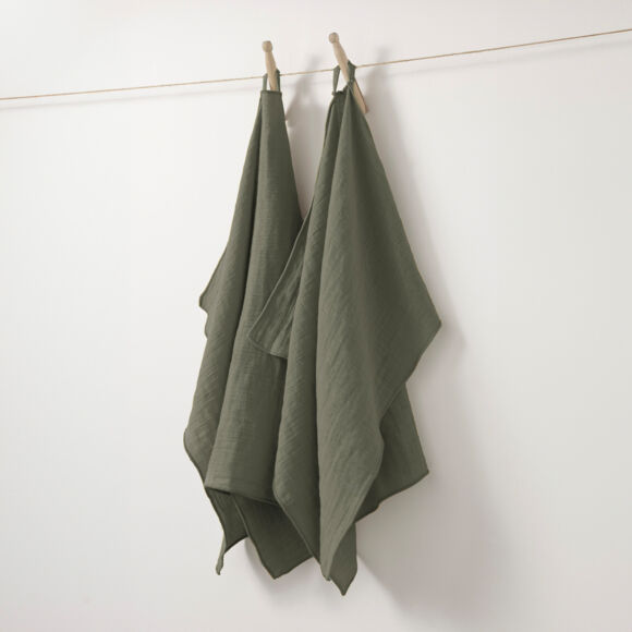 Set van 2 handdoekjes Katoengaas (70 cm) Gaïa Rozemarijngroen
