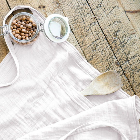 Kochschürze mit Taschen aus Baumwoll-Gaze Gaïa Weiß