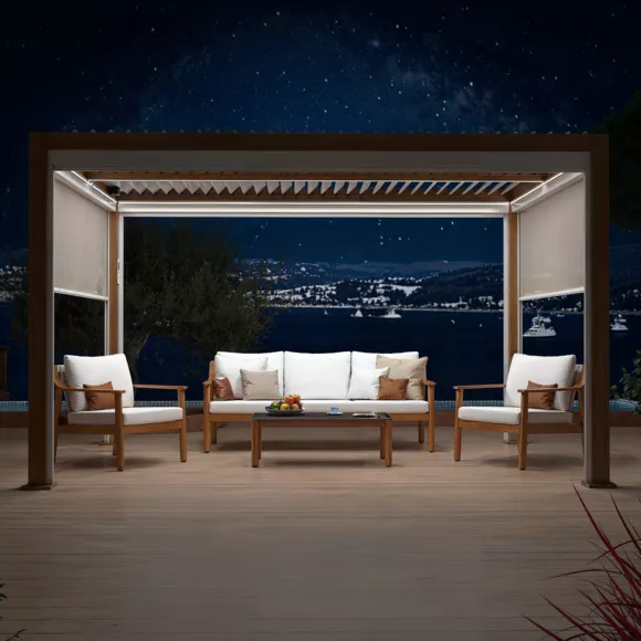 Pérgola bioclimática autoportante motorizada de aluminio  (3 x 4 m) LED - Madera