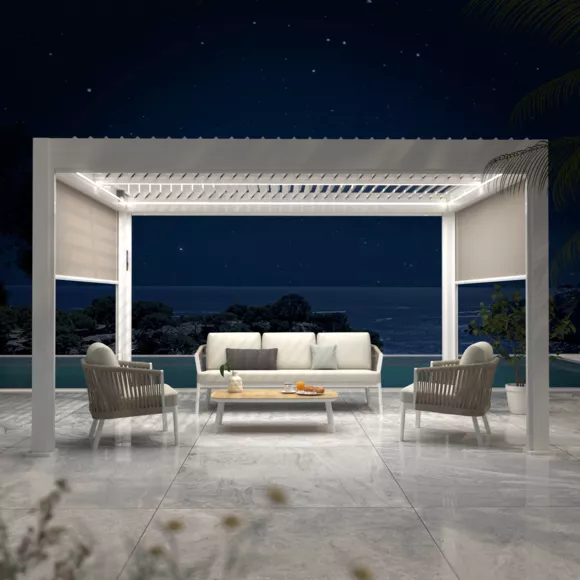 Pérgola bioclimática autoportante motorizada de aluminio  (3 x 4 m) LED - Blanco