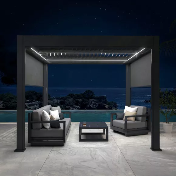 Pérgola bioclimática autoportante motorizada de aluminio  (3 x 3 m) LED - Gris antracita