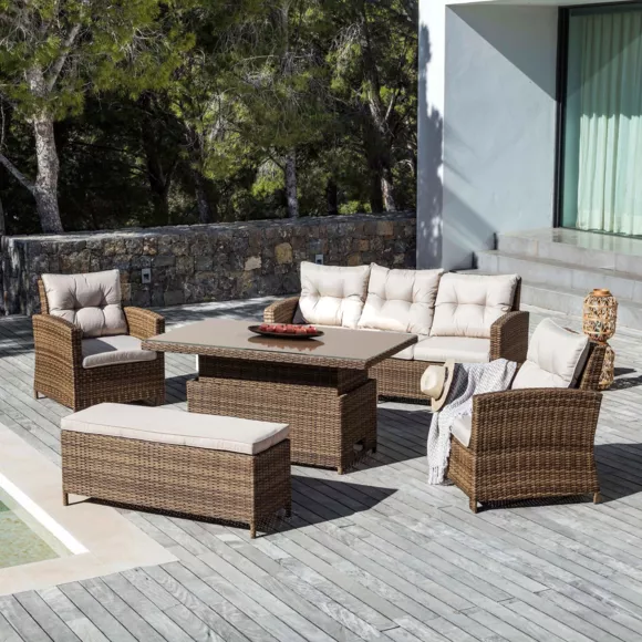 Mesa de jardín levantable en vidrio 7 lugares (145 x H5172 cm) Tivoli - Natural