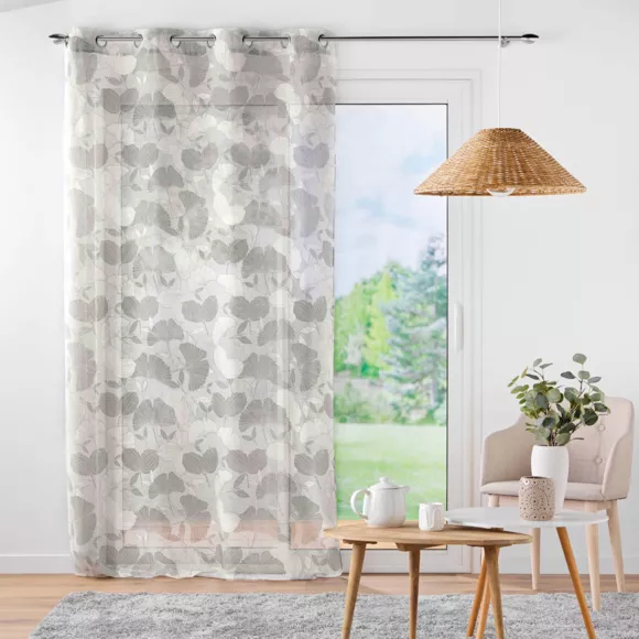 Vitrage linnennen effect (140 x 280 cm) Ginko Wit