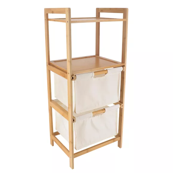 MEUBLE BAMBOU 2 PANIERES POLYESTER + ETAGERES - NATUREL/BAMBOU
