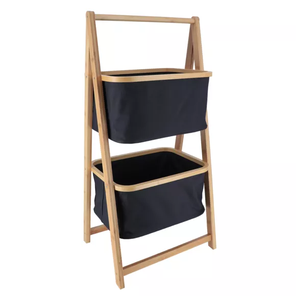 ETAGERE BAMBOU 2 PANIERS POLYESTER - NOIR/BAMBOU