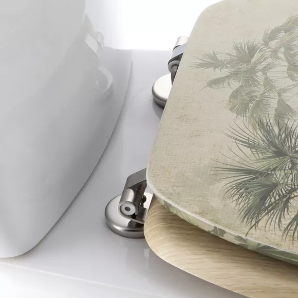 ABATTANT WC MDF 18 POUCES COUVERCLE DESIGN IMPRIMEE ET ASSISE FACON BOIS  ATTACHES ACIER INOXYDABLE - FLORIDA