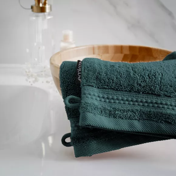 Lot de 2 gants de toilette coton bio (15 x 21 cm) Méline Vert émeraude