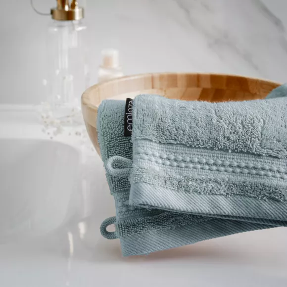 Lot de 2 gants de toilette coton bio (15 x 21 cm) Méline Bleu glacier