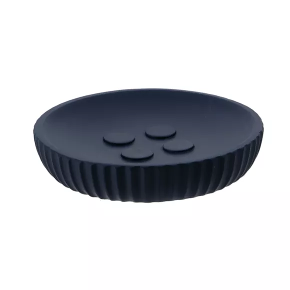 SET GOBELET DISTRIBUTEUR A SAVON ET PORTE SAVON POLYRESINE STRIEE - BLEU MARINE