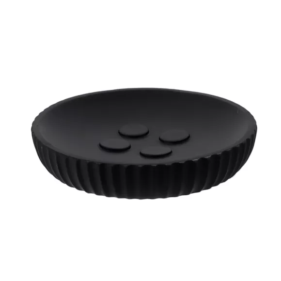 SET GOBELET DISTRIBUTEUR A SAVON ET PORTE SAVON POLYRESINE STRIEE - NOIR