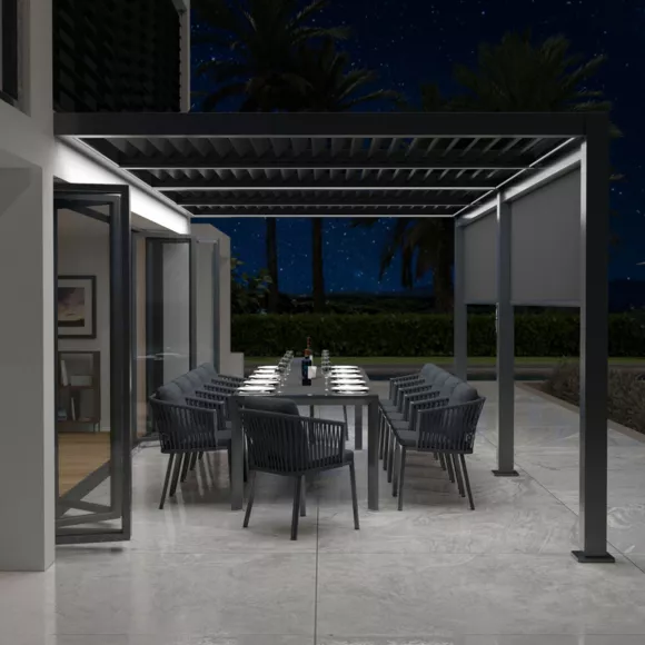 Bioklimatologische aangebouwde gemotoriseerde aluminium pergola (3 x 6 m) LED - Antraciet