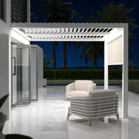Bioklimatologische aangebouwde gemotoriseerde aluminium pergola (3 x 3 m) LED - Wit