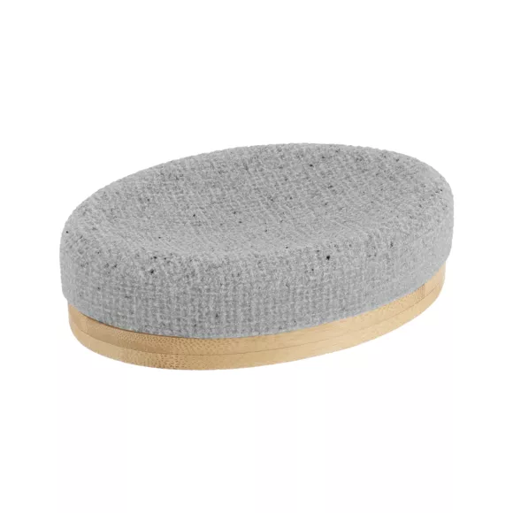 SET GOBELET DISTRIBUTEUR A SAVON ET PORTE SAVON POLYRESINE EFFET MAILLE  ET BAMBOU  - GRIS