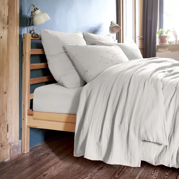Drap plat gaze de coton (270 cm) Gaïa Gris nuage 2
