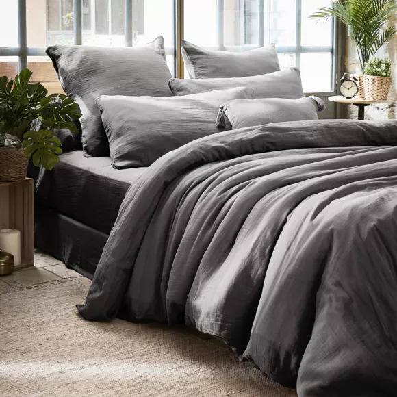Drap housse gaze de coton (140 x 200 cm) Gaïa Gris granit