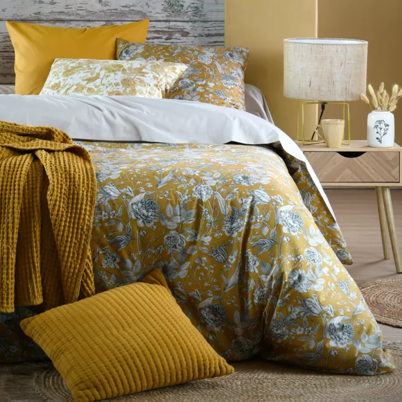 Funda de almohada cuadrada en percal de algodón (63 x 63 cm) Jacinthe Amarillo mostaza