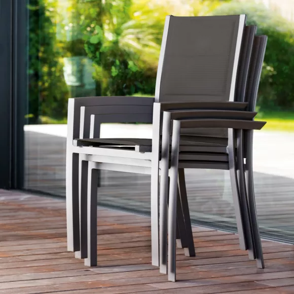 Silla de jardín aluminio apilable con reposabrazos Allure - Topo 2