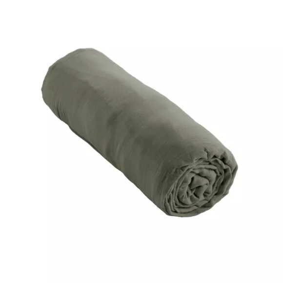 Sábana bajera en gasa de algodón (200 cm) Gaïa Verde romero