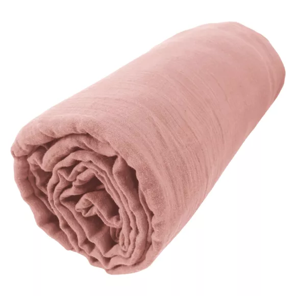 Drap housse gaze de coton (90 x 200 cm) Gaïa Rose pêche