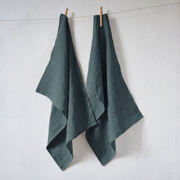 Set di 2 strofinacci lino lavato (70 cm) Louise Grigio ardesia