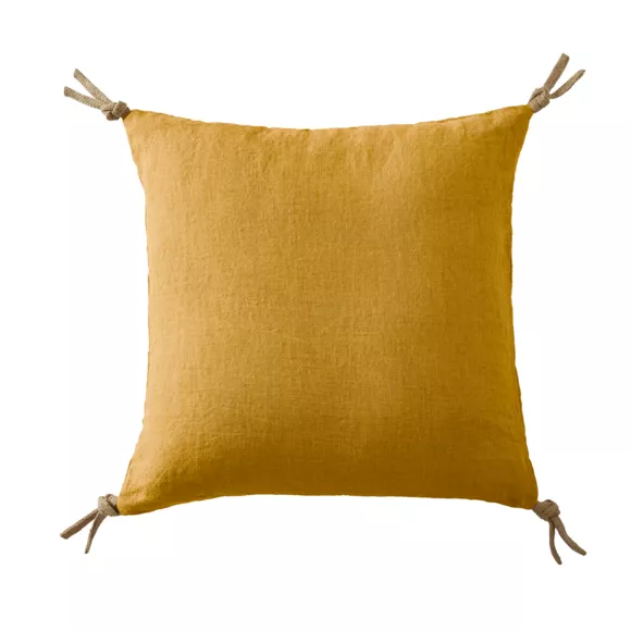 Coussin carré lin lavé (45 cm) Louise Jaune moutarde