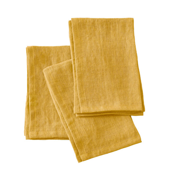 Lot de 3 serviettes lin lavé Louise Jaune moutarde