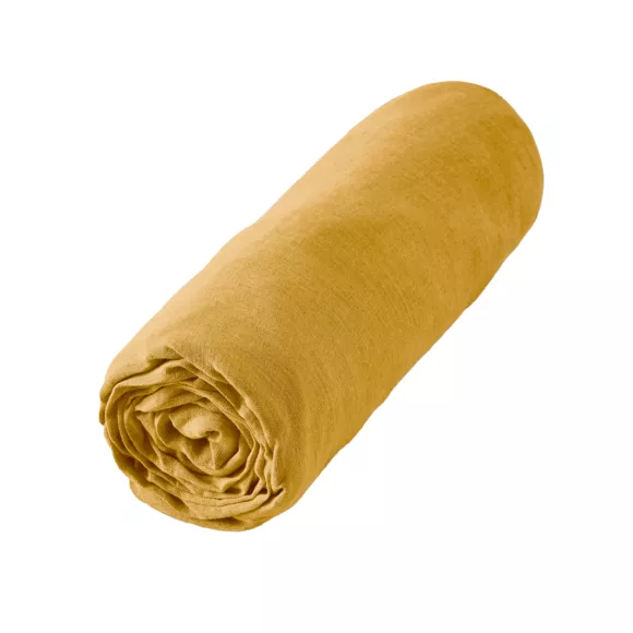 Drap housse lin lavé (180 cm) Louise Jaune moutarde 3