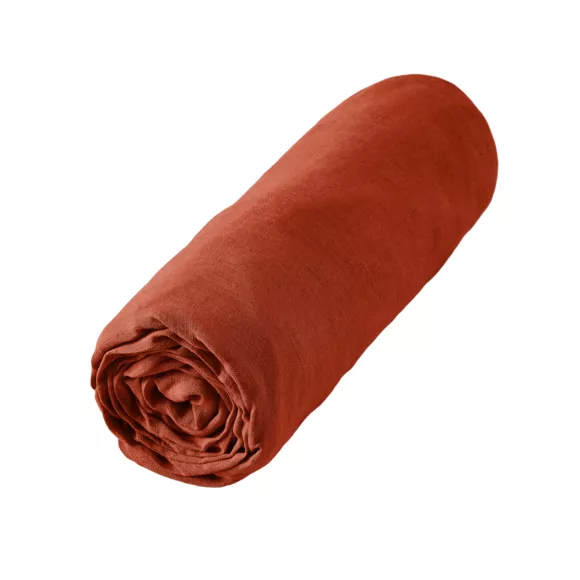 Hoeslaken gewassen linnen (160 cm) Louise Terracotta 3
