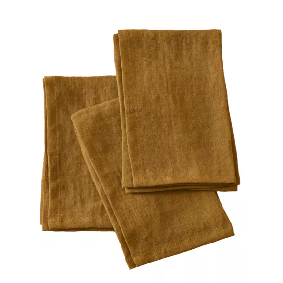 Lot de 3 serviettes lin lavé Louise Caramel