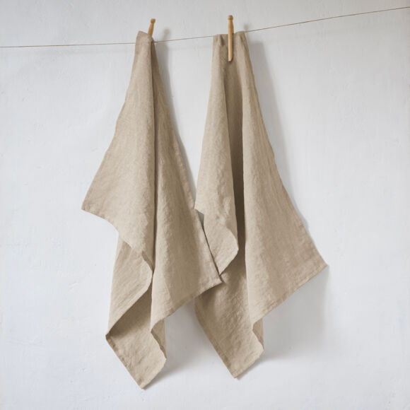 2er Set Handtücher aus gewaschenem Leinen (70 cm) Louise Beige