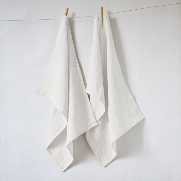 Set van 2 gastendoekjes gewassen linnen (70 cm) Louise Wit