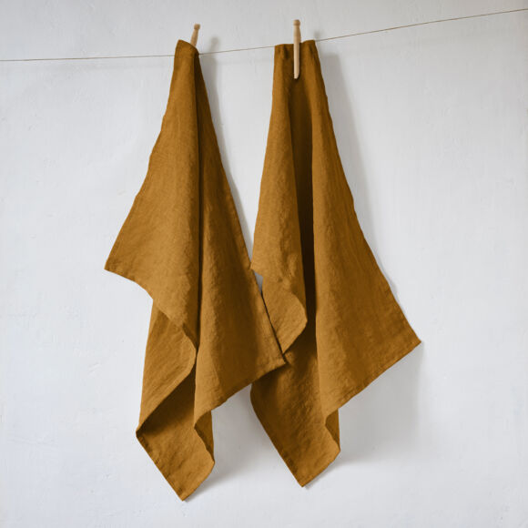 Set van 2 gastendoekjes gewassen linnen (70 cm) Louise Karamel