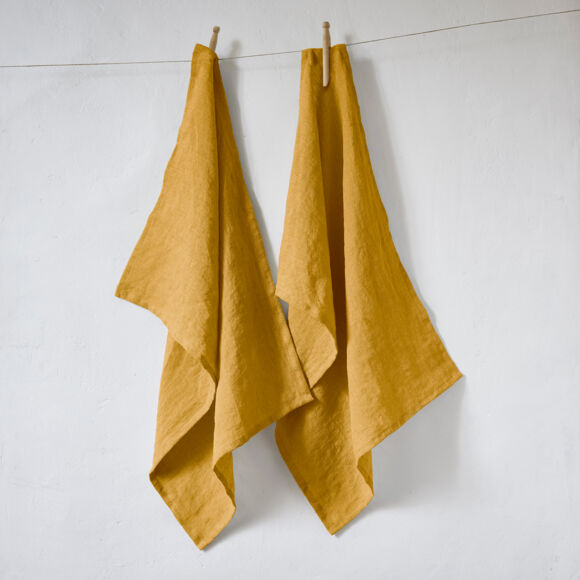Juego de 2 toallas de manos lino lavado (70 cm) Louise Amarillo mostaza
