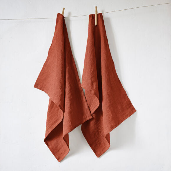 Set van 2 gastendoekjes gewassen linnen (70 cm) Louise Terracotta