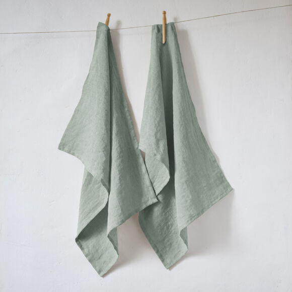 Juego de 2 toallas de manos lino lavado (70 cm) Louise Verde eucalipto