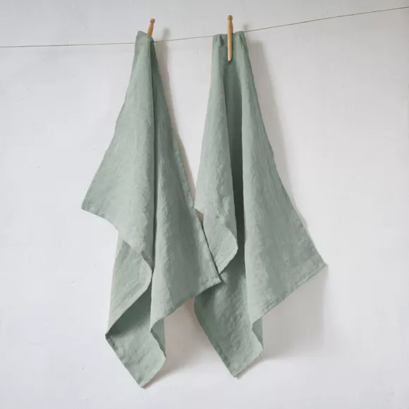 Lot de 2 essuie-mains lin lavé (70 cm) Louise Vert eucalyptus