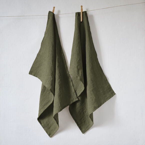 Juego de 2 toallas de manos lino lavado (70 cm) Louise Verde romero