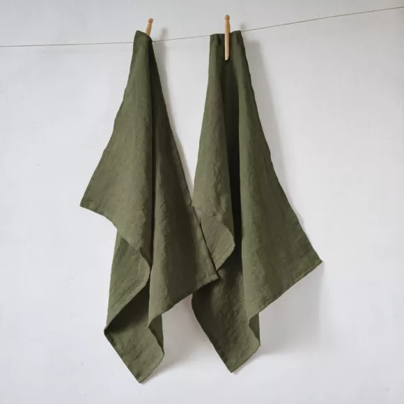 Lot de 2 essuie-mains lin lavé (70 cm) Louise Vert romarin