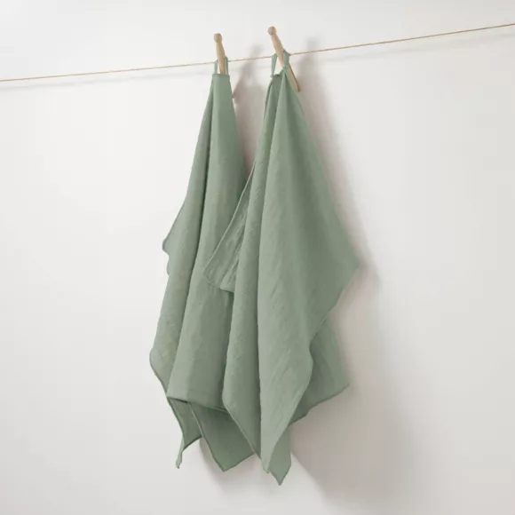 Lot de 2 essuie-mains gaze de coton (70 cm) Gaïa Vert eucalyptus