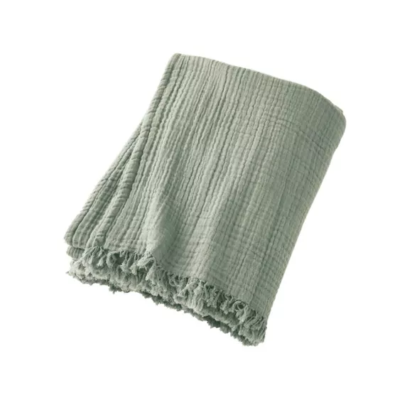 Plaid gaze de coton (130 x 160 cm) Gaïa Vert eucalyptus