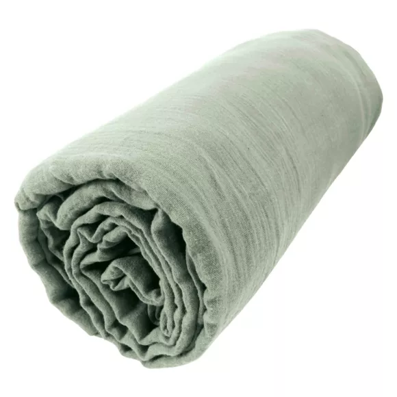 Drap housse gaze de coton (140 x 200 cm) Gaïa Vert eucalyptus