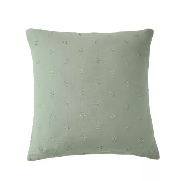 Taie d'oreiller carrée gaze de coton (60 x 60 cm) Gaïa Boho Vert eucalyptus