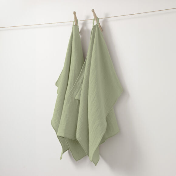 2er Set Handtücher aus Baumwoll-Gaze (70 cm) Gaïa Lindengrün