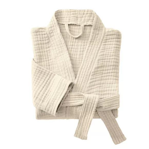 Badjas van katoenen gaas L/XL Gaïa Beige