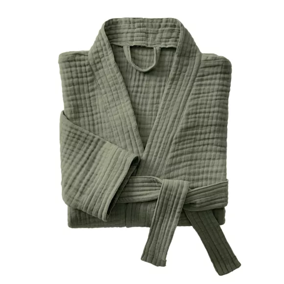 Bademantel aus Baumwoll-Gaze L/XL Gaïa Rosmaringrün