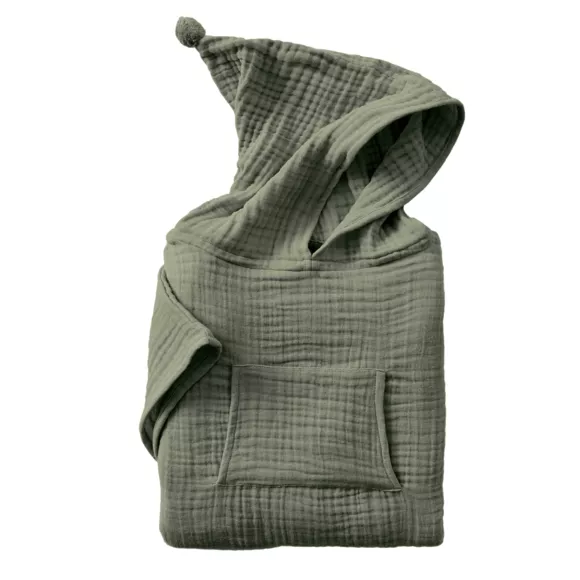 Poncho de bain enfant gaze de coton 2/5 ans Gaïa Vert romarin
