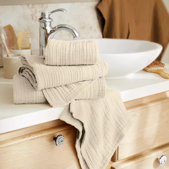 Badetuch aus Baumwoll-Gaze (90 x 150 cm) Gaïa Beige