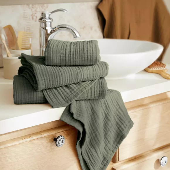 Toalla de baño en gasa de algodón (70 x 130 cm) Gaïa Verde romero